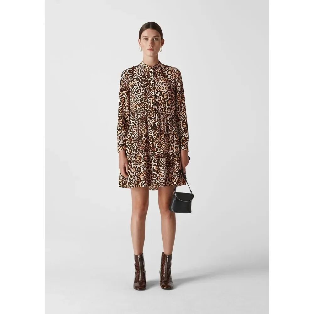 Whistles Leopard Print Animal Print Shirt Dress Size 6 NWOT